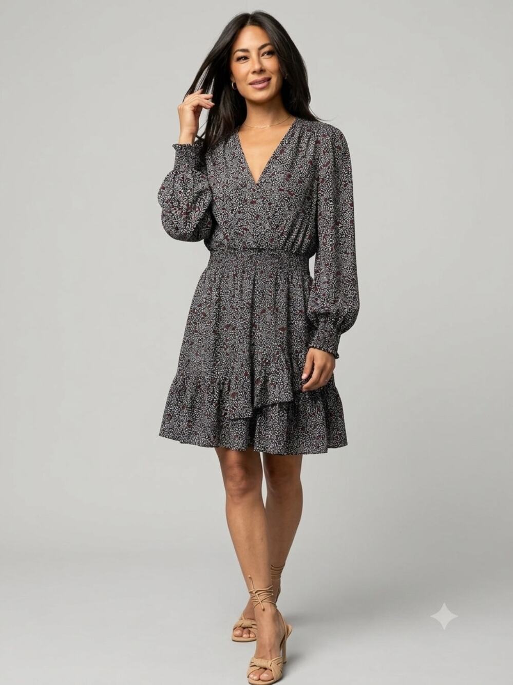 MICHAEL Michael Kors Paisley Floral Smocked Waist Mini Dress M Fall Boho